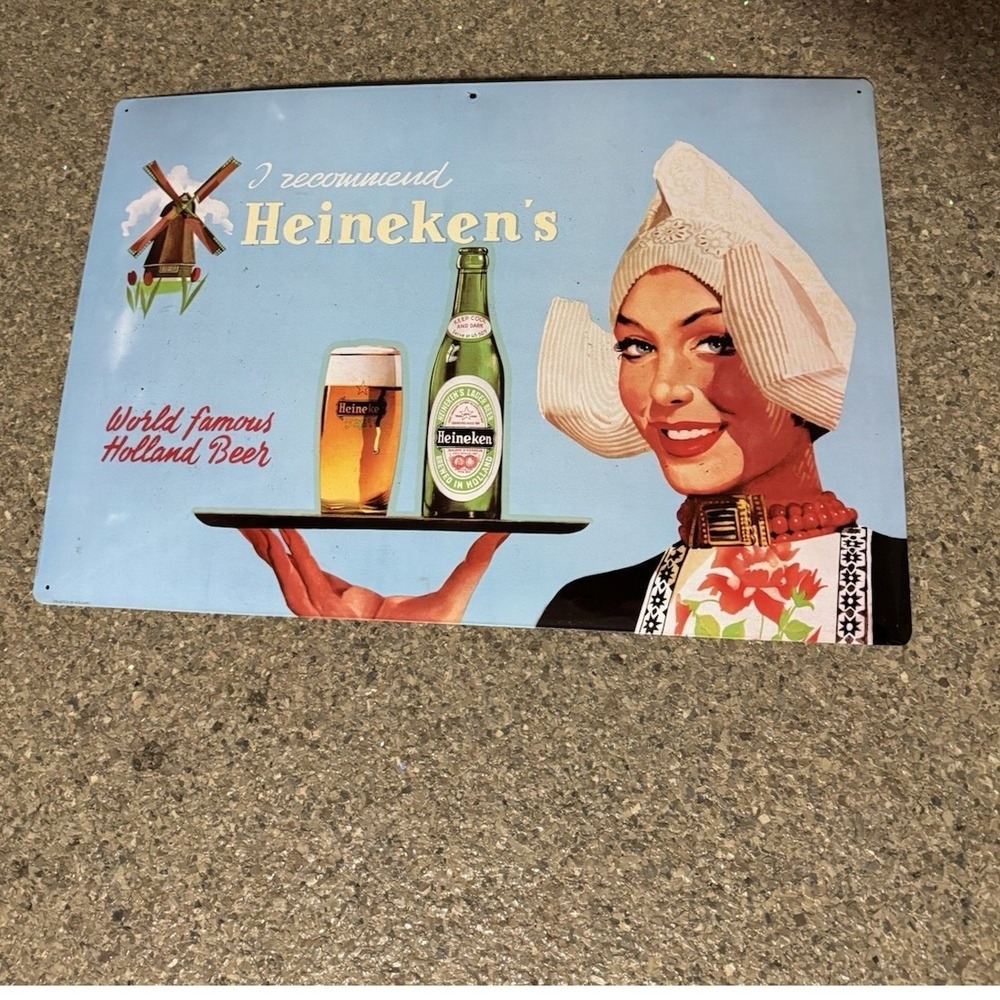 Vintage Style‎ Heineken Beer Tin Sign Dutch Girl Holland Bar Decor 27x16